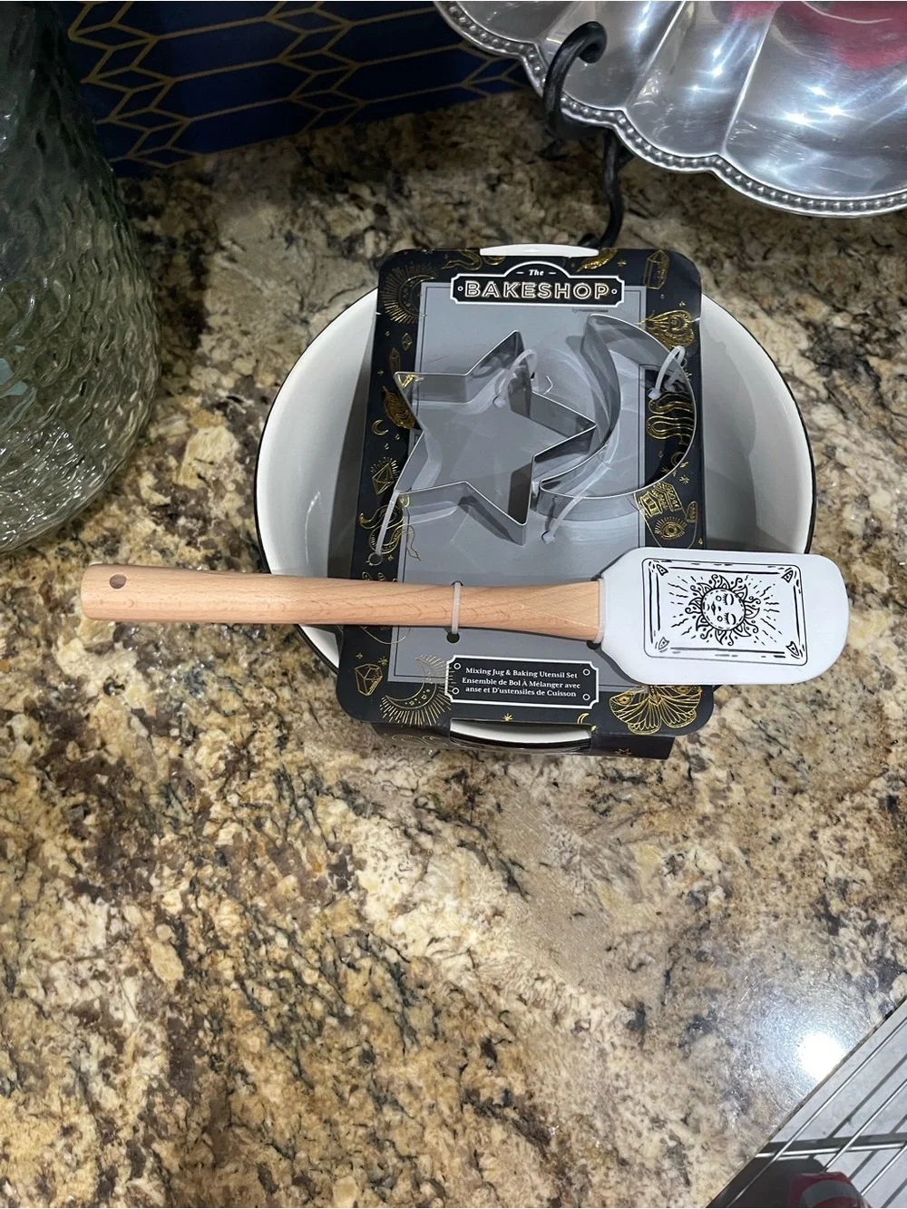 Bakeshop by Masterclass celestial evil eye mixing bowl, spatula & cookie cutters